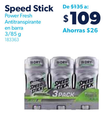 Sam's Club Speed Stick Power Fresh Antitranspirante en Barra 3/85g oferta