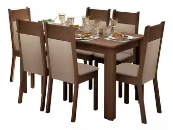 Mercado Libre Juego Comedor Madesa Jaíne Mesa Tapa Madera 6 Sillas M/c/b Color Marrón/Crema/Beige sintético oferta