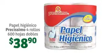 Soriana Súper Papel higiénico Precíssimo 4 rollos 600 hojas dobles oferta