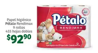 Soriana Súper Papel higiénico Pétalo Rendimax 9 rollos 455 hojas dobles oferta