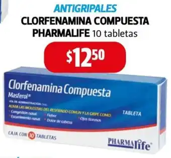 Farmacias Guadalajara ANTIGRIPALES CLORFENAMINA COMPUESTA PHARMALIFE 10 tabletas oferta