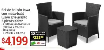 Soriana Híper Set de balcón lowa con mesa-baúl Luzon gris-grafito 3 piezas Keter oferta
