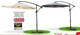 Soriana Híper Sombrilla colgante poliéster 3x3 m. Outdoor Trend color beige o gris oferta