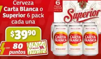 Soriana Híper Cerveza Carta Blanca o Superior 6 pack cada una oferta