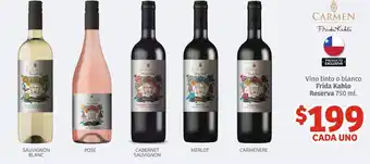 Soriana Híper Vino tinto o blanco Frida Kahlo Reserva 750ml oferta