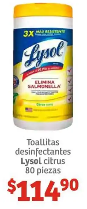 Soriana Híper Toallitas desinfectantes Lysol citrus 80 piezas oferta