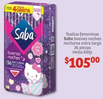 Soriana Híper Toallas femeninas Saba buenas noches nocturna extra larga 36 piezas Hello Kitty oferta