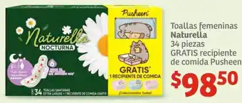Soriana Híper Toallas femeninas Naturella 34 piezas GRATIS recipiente de comida Pusheen oferta