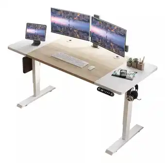 Mercado Libre Escritorio Ajustable Altura Electrico Minimalista Heonam A63T mdf de 160cm x 69cm x 76cm Marrón Claro y Blanco oferta