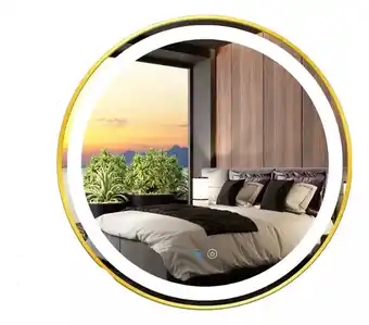 Mercado Libre Espejo Redondo Con Marco Dorado Lujo Y Luz Led Touch 80x80cm oferta