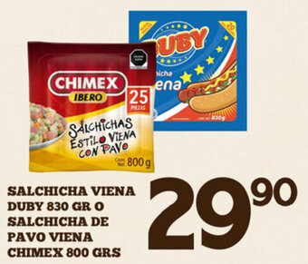 Alsuper Salchicha Viena Duby 830g o Salchicha de Pavo Viena Chimex 800g oferta