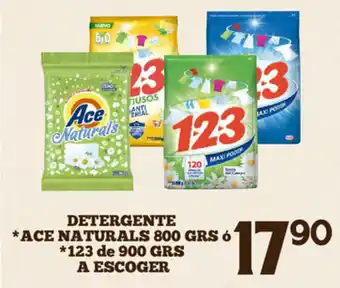 Alsuper Detergente Ace Naturals 800g/123 de 900g oferta