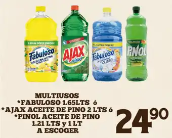 Multiusos Fabuloso 1.6lt, Ajax Aceite de Pino 2lt, Pinol Aceite de Pino 1.21lt y 1lt