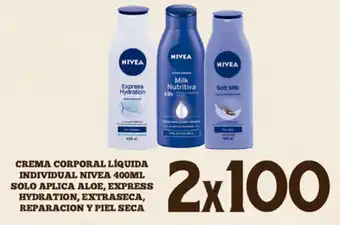 Crema Corporal Líquida Individual Nivea 400ml, Solo Aplica aloe, Express Hydration, Extraseca, Reparacion y Piel Seca 2's
