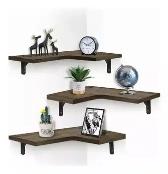 Flotante Madera Minimalista Muebles Hogar Decorar 3 Repisas Color Marrón oscuro