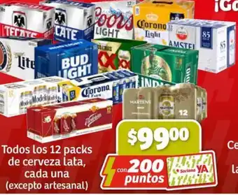 Soriana Híper Todos los 12 packs de cerveza lata, cada una oferta