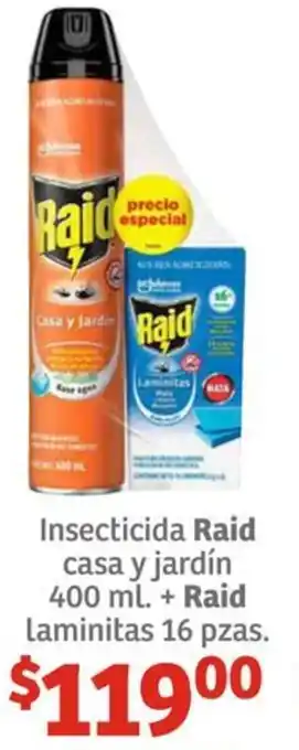 Soriana Híper Insecticida Raid casa y jardín 400 ml. + Raid Laminitas 16 pzas oferta