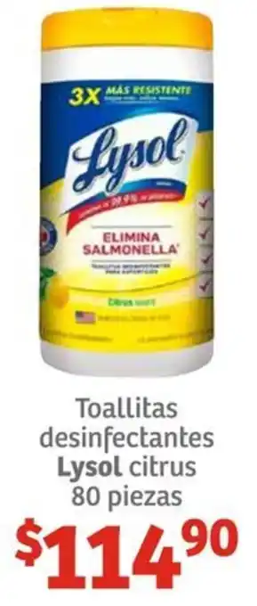 Toallitas desinfectantes Lysol citrus 80 piezas