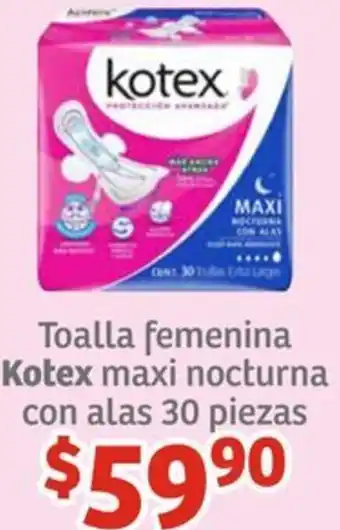 Soriana Híper Toalla femenina Kotex maxi nocturna con alas 30 piezas oferta