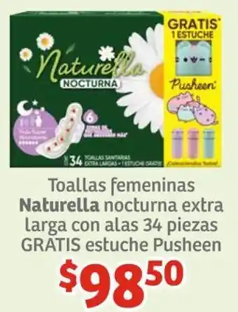 Soriana Híper Toallas femeninas Naturella nocturna extra larga con alas 34 piezas GRATIS estuche Pusheen oferta