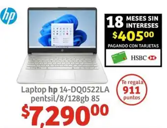 Soriana Híper Laptop hp 14-DQ0522LA pentsil/8/128gb 85 oferta