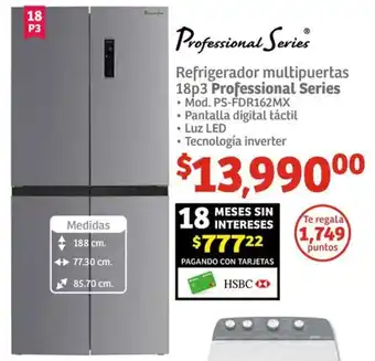Soriana Híper Refrigerador multipuertas 18p3 Professional Series oferta