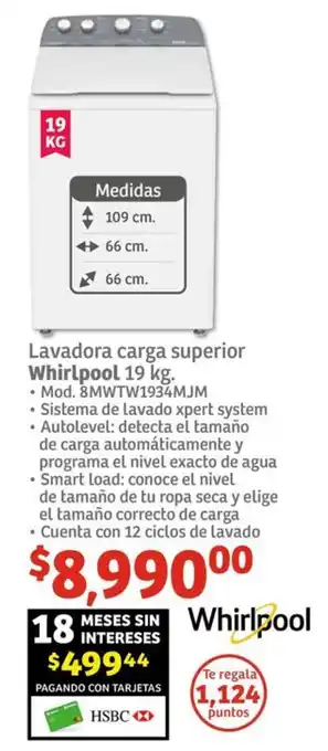 Whirlpool Lavadora carga superior 19kg