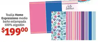 Soriana Híper Toalla Home Expressions medio baño estampada 100% algodón oferta