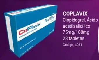 Farmacias Bazar COPLAVIX Clopidogrel, Ácido acetilsalicílico 75mg/100mg 28 tabletas oferta