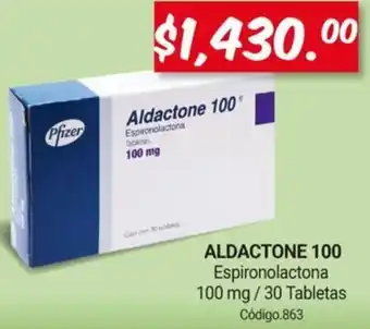 Farmacias Bazar ALDACTONE 100 Espironolactona 100 mg/30 Tabletas oferta