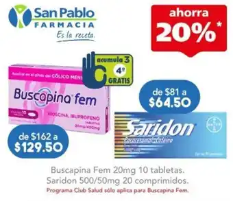 Farmacia San Pablo Buscapina Fem 20mg 10 tabletas oferta