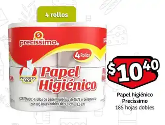 Soriana Express Papel higiénico Precíssimo 185 hojas dobles 4 rollos oferta