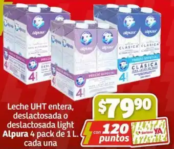 Leche UHT entera, deslactosada o deslactosada light Alpura 4 pack de 1 L. cada una