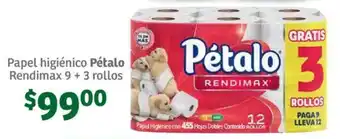 Soriana Súper Papel higiénico Pétalo Rendimax 9 + 3 rollos oferta