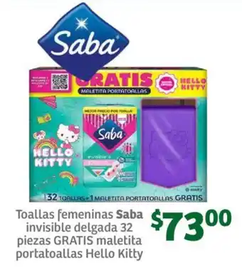 Soriana Súper Toallas femeninas Saba invisible delgada 32 piezas GRATIS maletita portatoallas Hello Kitty oferta