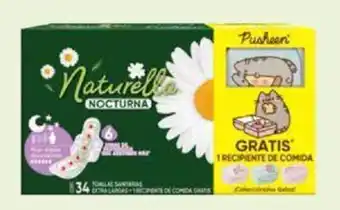 Soriana Súper Toallas femeninas Naturella 34 piezas GRATIS recipiente de comida Pusheen oferta