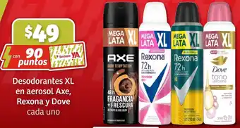 Desodorantes XL en aerosol Axe, Rexona y Dove cada uno