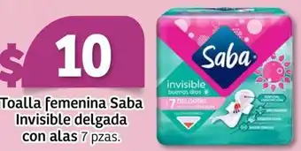 Toalla femenina Saba Invisible delgada con alas 7 pzas.