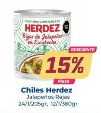 Garis Chiles Herdez Jalapeños Rajas 24/1/205gr, 12/1/360gr oferta