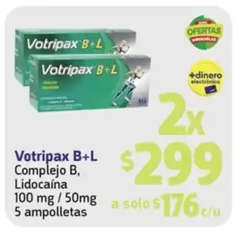 Farmacias YZA Votripax B+L Complejo B, Lidocaína 100mg / 50mg 5 ampolletas oferta