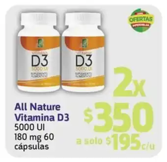 Farmacias YZA All Nature Vitamina D3 5000 UI 180 mg 60 cápsulas oferta