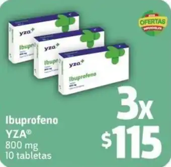 Farmacias YZA Ibuprofeno YZA 800 mg 10 tabletas x 3 oferta