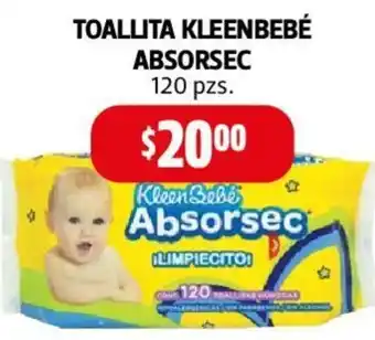 Farmacias Guadalajara TOALLITA KLEENBEBÉ ABSORSEC 120 pzs. oferta