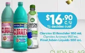 Farmacias Guadalajara Cloralex El Rendidor 950ml/Cloralex Aromas 950ml /Pinol Jabón Liquido 500ml oferta