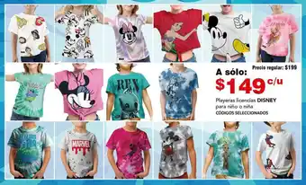 City Club Playeras licencias DISNEY para niño o niña CÓDIGOS SELECCIONADOS oferta