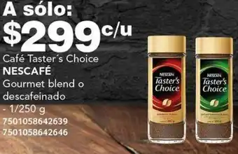 City Club Café Taster's Choice NESCAFÉ Gourmet blend o descafeinado 1/250g oferta