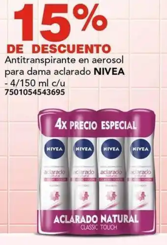 Antitranspirante en aerosol para dama aclarado NIVEA 4/150ml