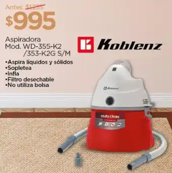 Chedraui Koblenz Aspiradora Mod. WD-355-K2 /353-K2G S/M oferta
