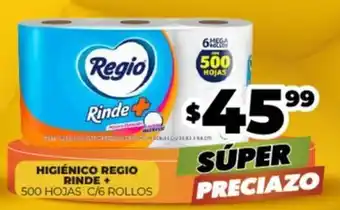Merco HIGIÉNICO REGIO RINDE + 500 HOJAS C/6 ROLLOS oferta
