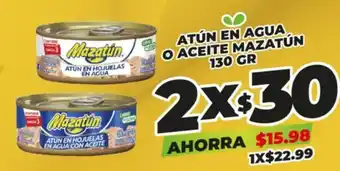 Merco ATÚN EN AGUA O ACEITE MAZATÚN 130 GR X 2 oferta